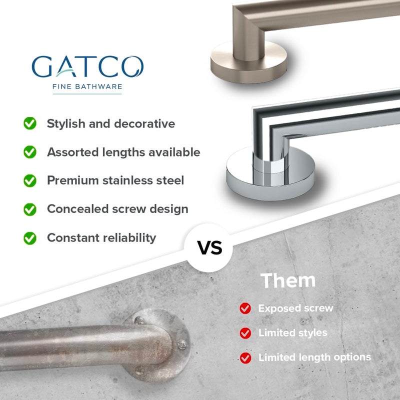 Gatco 962 Glam 18" L Grab Bar, Chrome/ADA Compliant Stainless Steel Safety Grab Bar for Bathroom - Image 5